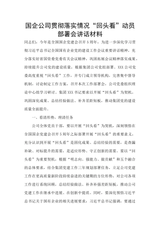 国企公司贯彻落实情况“回头看”动员部署会讲话材料