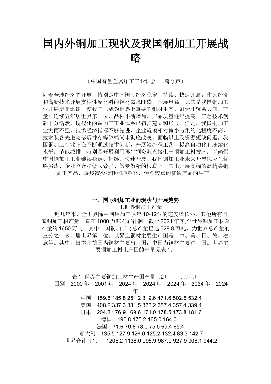 国内外铜加工现状及我国铜加工发展战_第1页