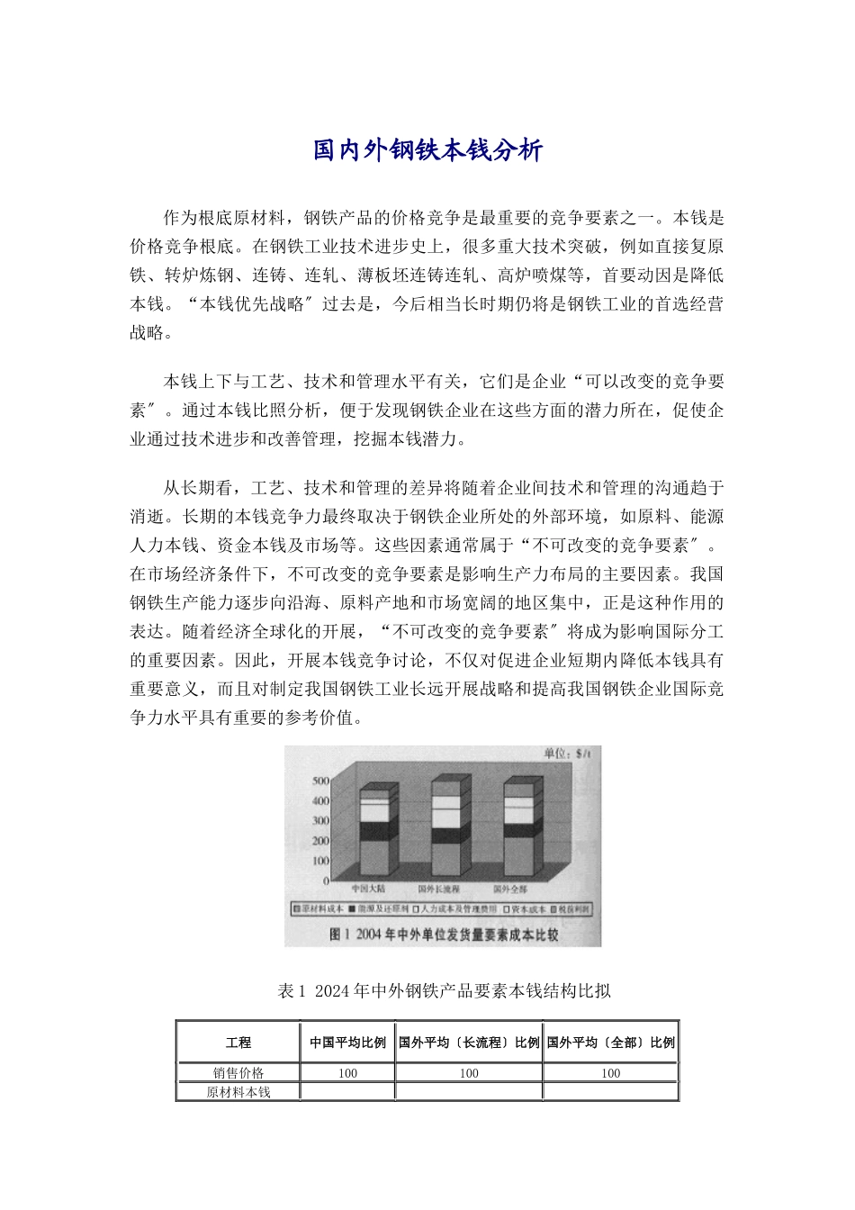 国内外钢铁成本分析_第1页