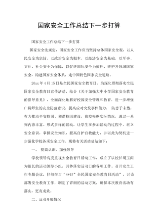 国家安全工作总结下一步打算