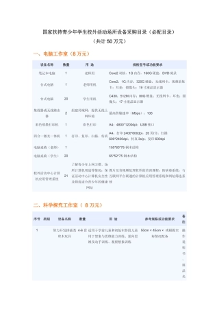 国家扶持青少年学生校外活动场所设备采购目录