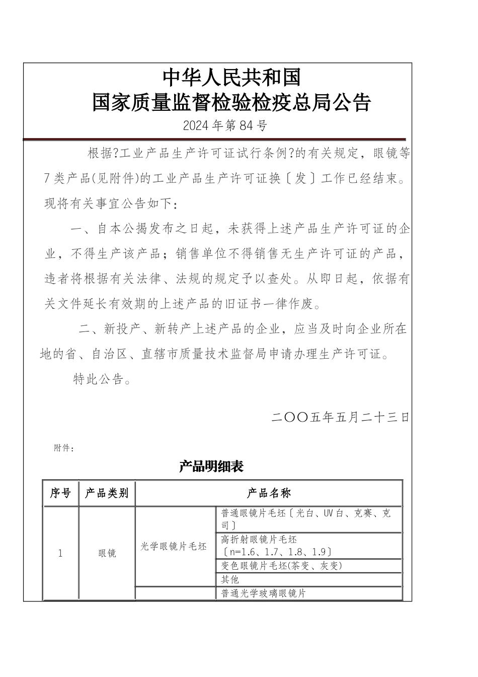 国家质量监督检验检疫总局公告第84号_第1页