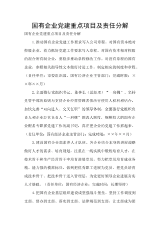 国有企业党建重点项目及责任分解