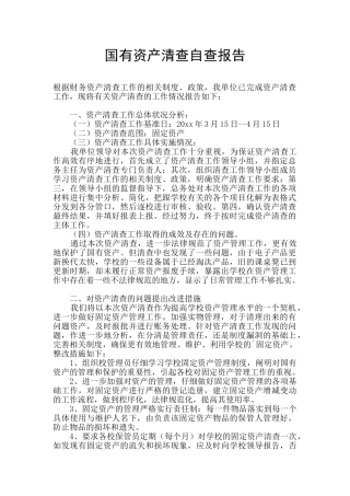 国有资产清查自查报告