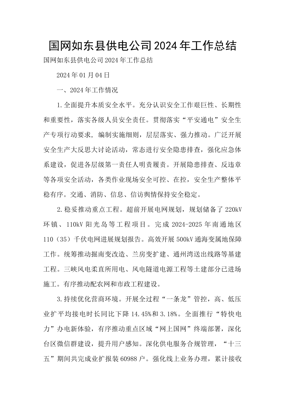 国网如东县供电公司2024年工作总结_第1页