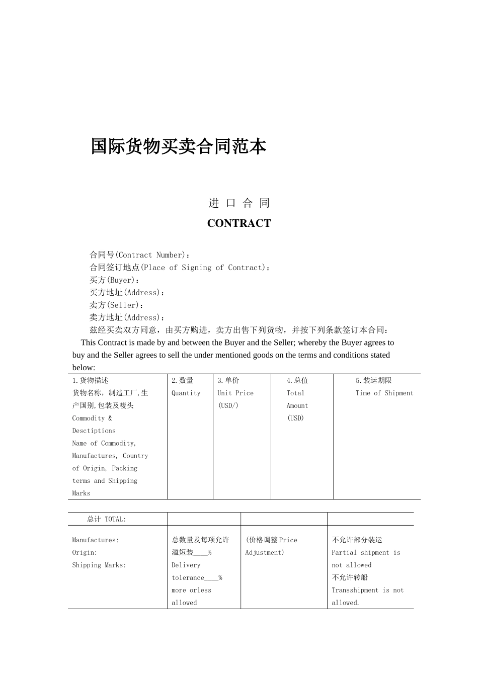 国际货物买卖合同模板_第1页