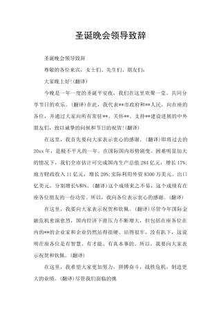 圣诞晚会领导致辞