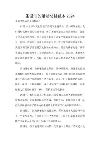 圣诞节的活动总结范本2024