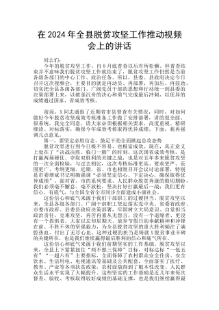 在2024年全县脱贫攻坚工作推进视频会上的讲话
