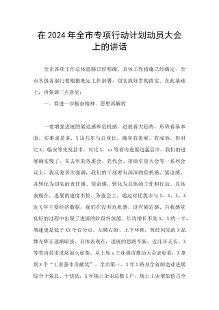 在2024年全市专项行动计划动员大会上的讲话
