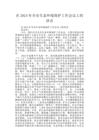 在2024年全市生态环境保护工作会议上的讲话