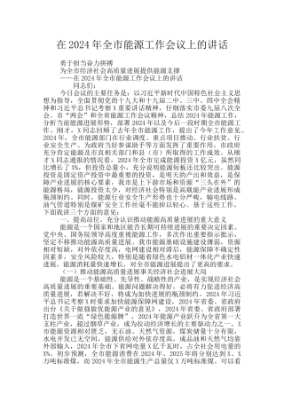在2024年全市能源工作会议上的讲话