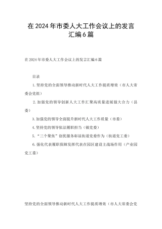 在2024年市委人大工作会议上的发言汇编6篇