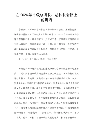 在2024年市级总河长、总林长会议上的讲话