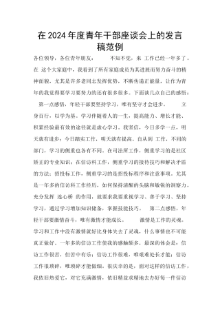 在2024年度青年干部座谈会上的发言稿范例