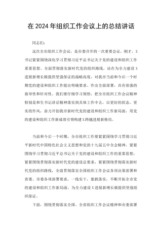 在2024年组织工作会议上的总结讲话