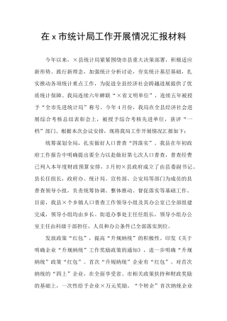 在x市统计局工作开展情况汇报材料
