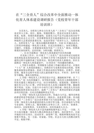 在“三全育人”综合改革中全面推进一体化育人体系建设调研报告