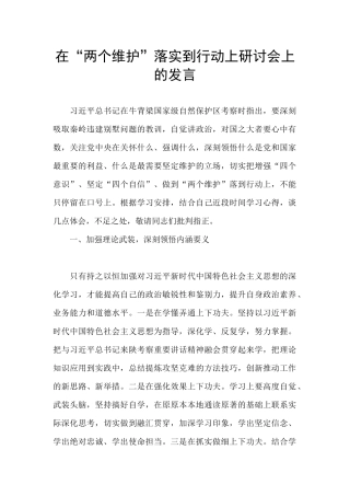 在“两个维护”落实到行动上研讨会上的发言