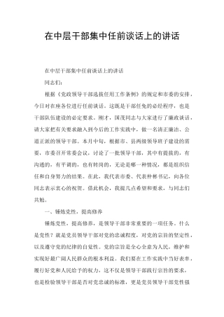 在中层干部集中任前谈话上的讲话