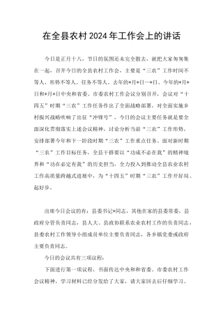 在全县农村2024年工作会上的讲话