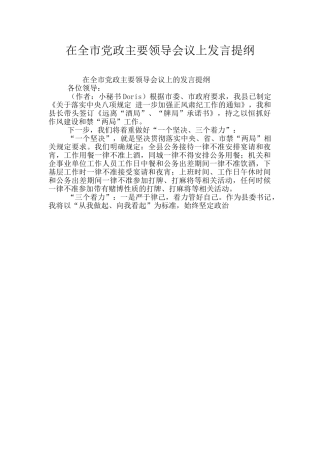 在全市党政主要领导会议上发言提纲