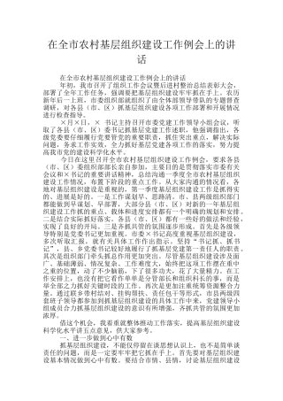 在全市农村基层组织建设工作例会上的讲话