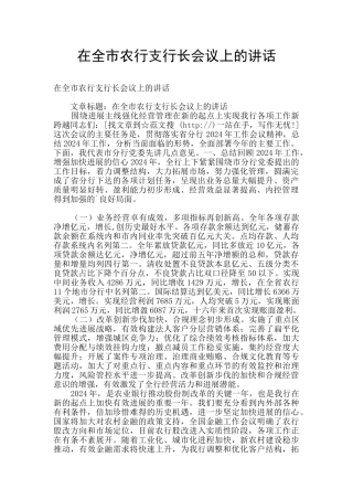 在全市农行支行长会议上的讲话