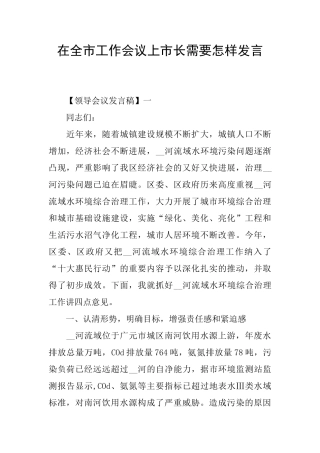 在全市工作会议上市长需要怎样发言