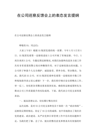 在公司巡察反馈会上的表态发言提纲