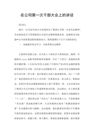 在公司第一次干部大会上的讲话