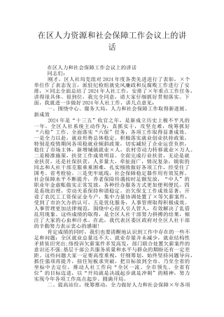 在区人力资源和社会保障工作会议上的讲话