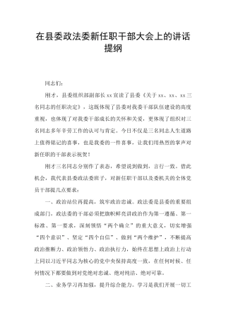 在县委政法委新任职干部大会上的讲话提纲