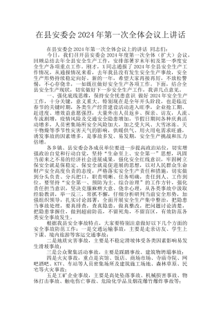 在县安委会2024年第一次全体会议上讲话