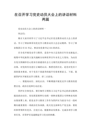 在召开学习党史动员大会上的讲话材料两篇