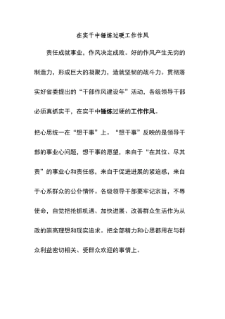 在实干中锤炼过硬工作作风