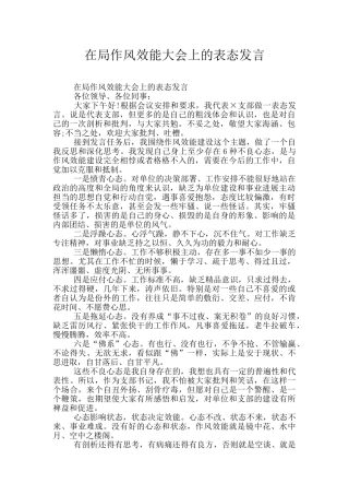 在局作风效能大会上的表态发言