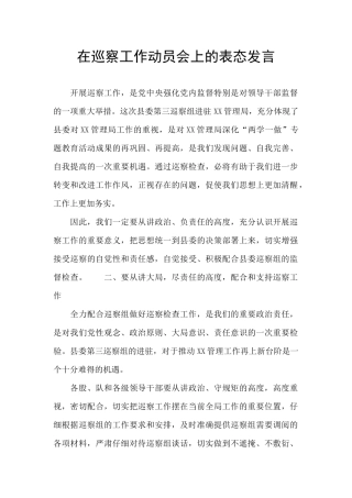 在巡察工作动员会上的表态发言
