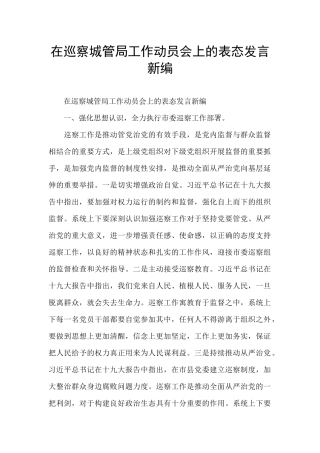 在巡察城管局工作动员会上的表态发言新编
