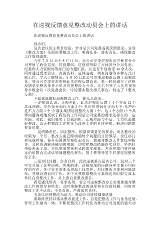 在巡视反馈意见整改动员会上的讲话