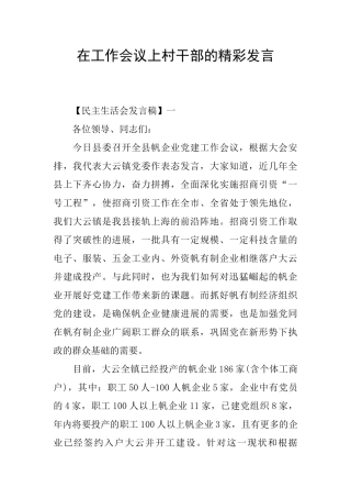 在工作会议上村干部的精彩发言