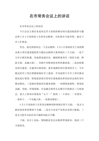 在市常务会议上的讲话