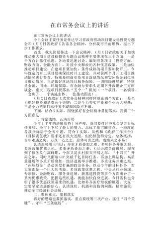 在市常务会议上的讲话
