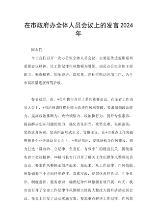 在市政府办全体人员会议上的发言2024年