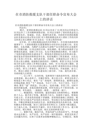 在市消防救援支队干部任职命令宣布大会上的讲话