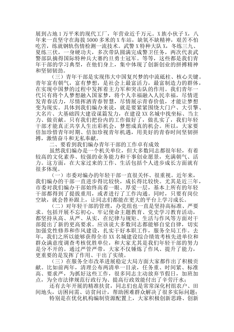 在市编办2024年青年干部座谈工作讲话稿_第2页