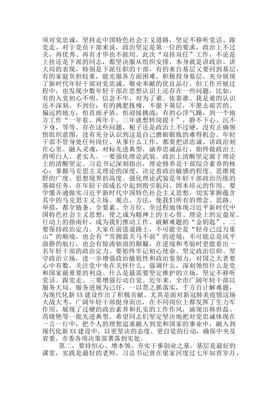 在年轻干部“双挂双任”集体谈话会上讲话_第2页