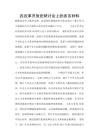在改革开放史研讨会上的发言材料