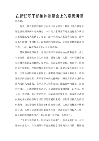 在新任职干部集体谈话会上的意见讲话