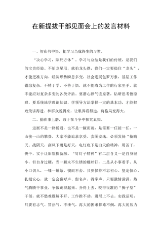 在新提拔干部见面会上的发言材料